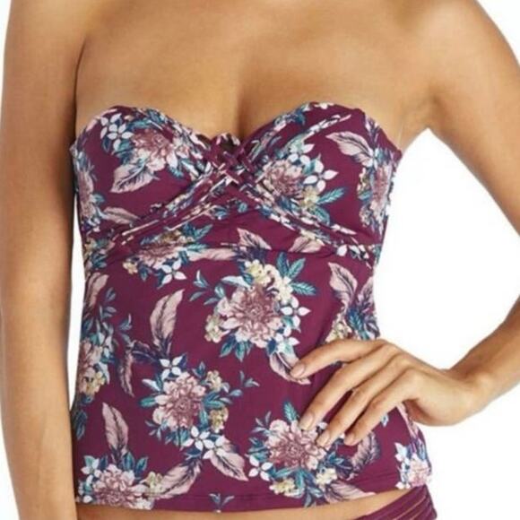 Ambrielle NEW Push Up Bandeau Floral D Cup Swim Tankini Top M/L Strappy Halter - Picture 3 of 9